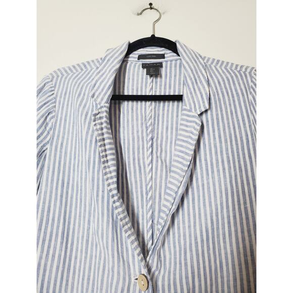 Tahari Womens Large Striped Two-Button Linen Blazer Jacket‎ White Blue Beach - Picture 3 of 8